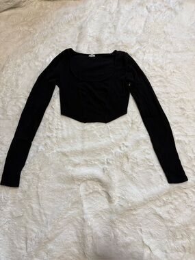Garage Black Ribbed Long Sleeve Corset Hem Crop Top Size P/S